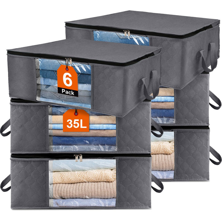 Withosent 6 Stück 35L Aufbewahrungstasche Schrank Organizer Set, Faltbare Kleideraufbewahrung mit Ve
