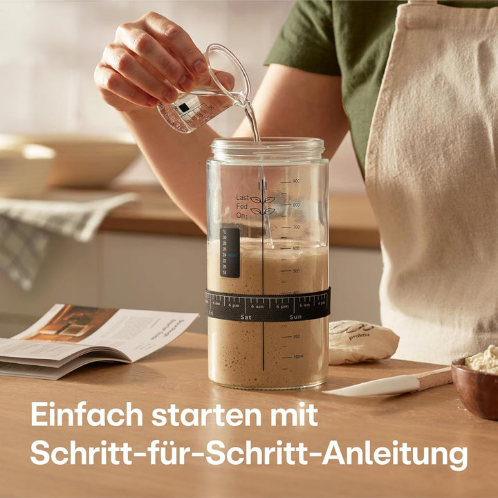 Praknu Sauerteig Starter Set aus Glas (1000ml) Komplett-Set mit Anleitung für Einsteiger & Zuhause b