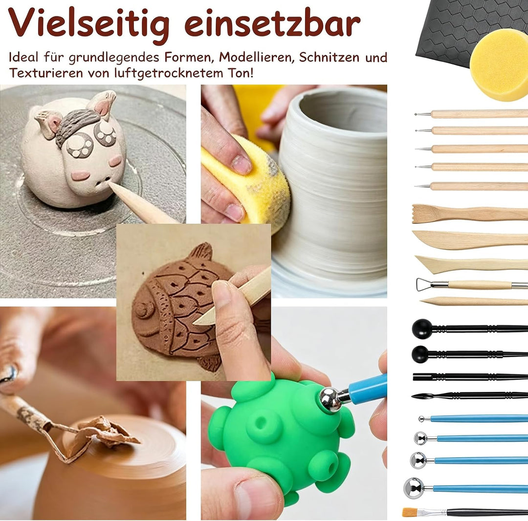 120 ml Lufttrocknend Ton Glasur Air Dry Clay Glaze, 27pcs Modellierwerkzeug, schützt Keramik vor Ver