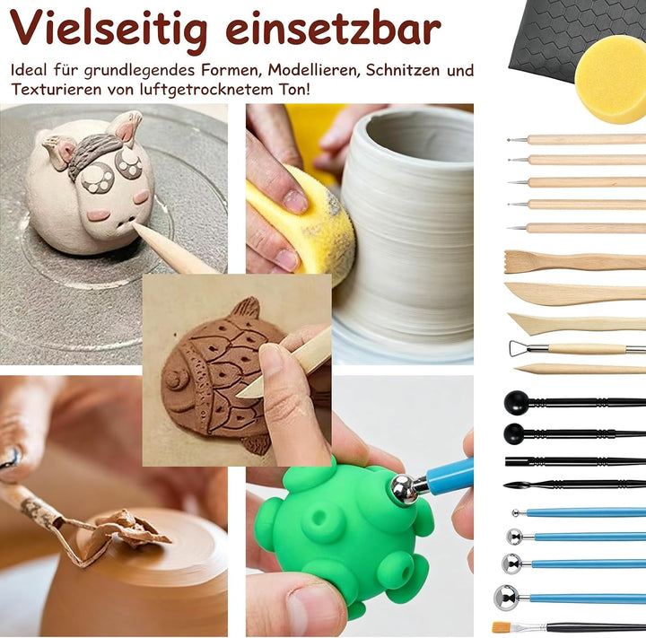 120 ml Lufttrocknend Ton Glasur Air Dry Clay Glaze, 27pcs Modellierwerkzeug, schützt Keramik vor Ver