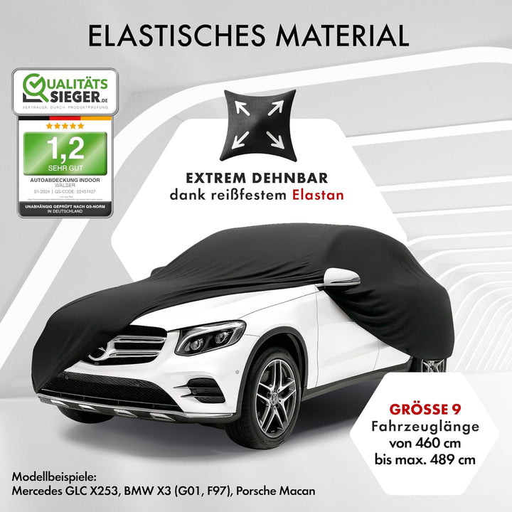 WALSER Premium Auto-Abdeckplane für den Innenbereich, Stretch Plus – elastisch und staubdicht, weich
