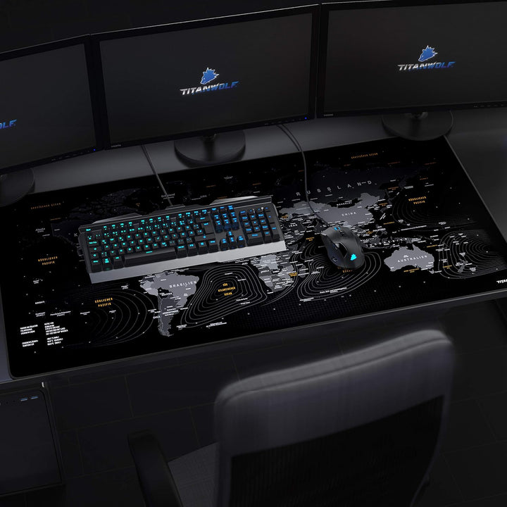 Titanwolf - Übergrösse DEUTSCHES Layout Mauspad 1200x600mm Weltkarte - XXXL Mousepad gross mit Motiv