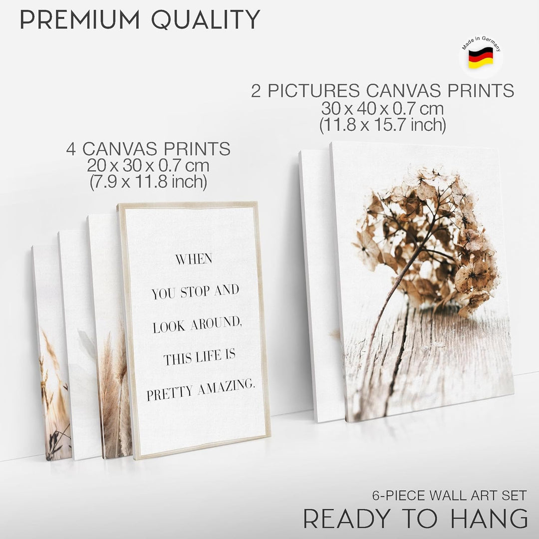 Novart Bilder Set - AUFHÄNGFERTIG - KEIN EXTRA RAHMEN BENÖTIGT - Boho Modern Beige - Wohnzimmer Schl