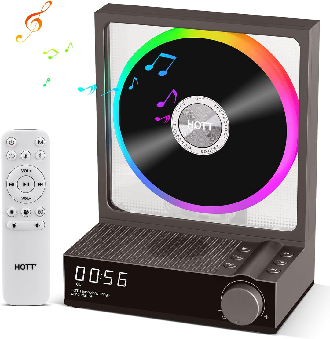 HOTT CD-Player Tragbar mit Fernbedienung, Bluetooth 5.3 Desktop CD Player mit RGB-Lichtern, Tragbare
