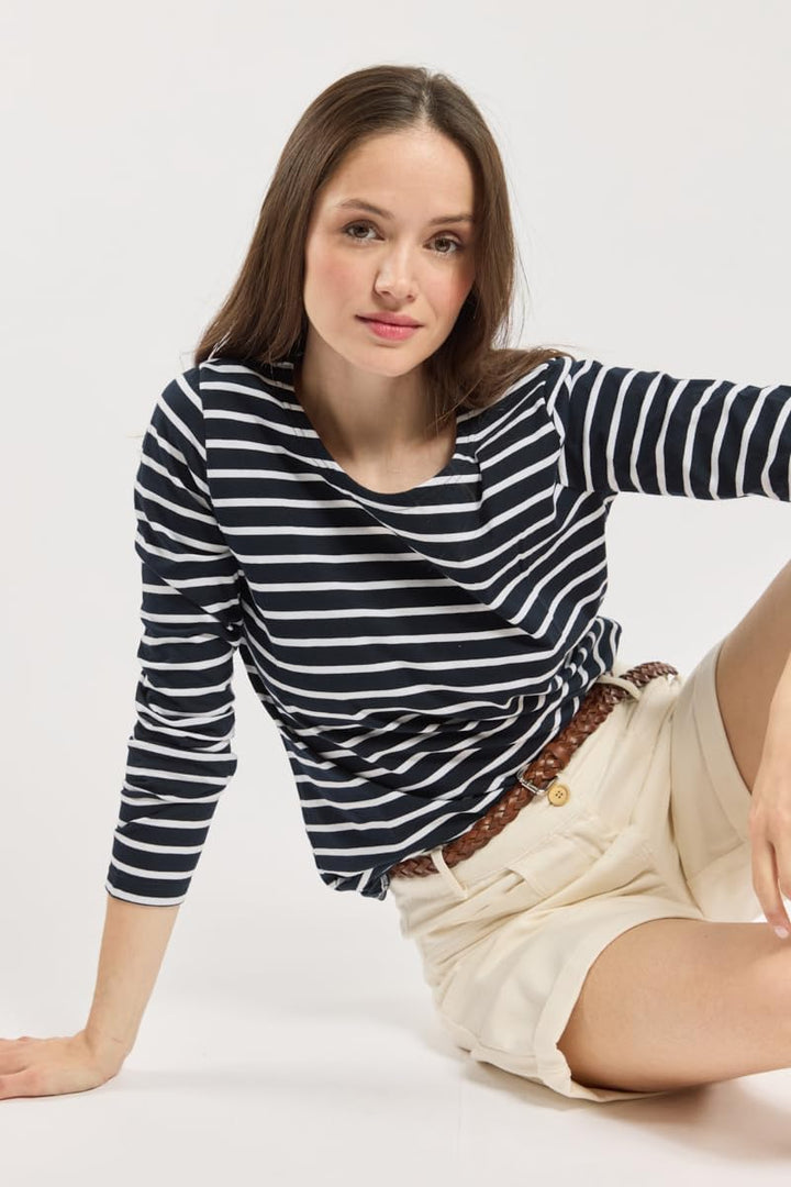 Armor Lux Damen Marinière Plozévet Femme Langarmshirt L Mehrfarbig (Rich Navy/Blanc Bi8), L Mehrfarb