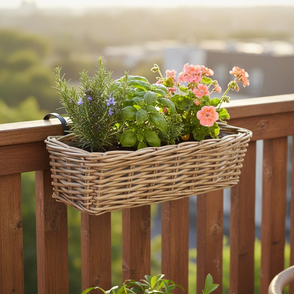 Blumenkasten, Balkontopf, Balkonpflanzer "Rattan", gross 58 x 18 x 14 cm
