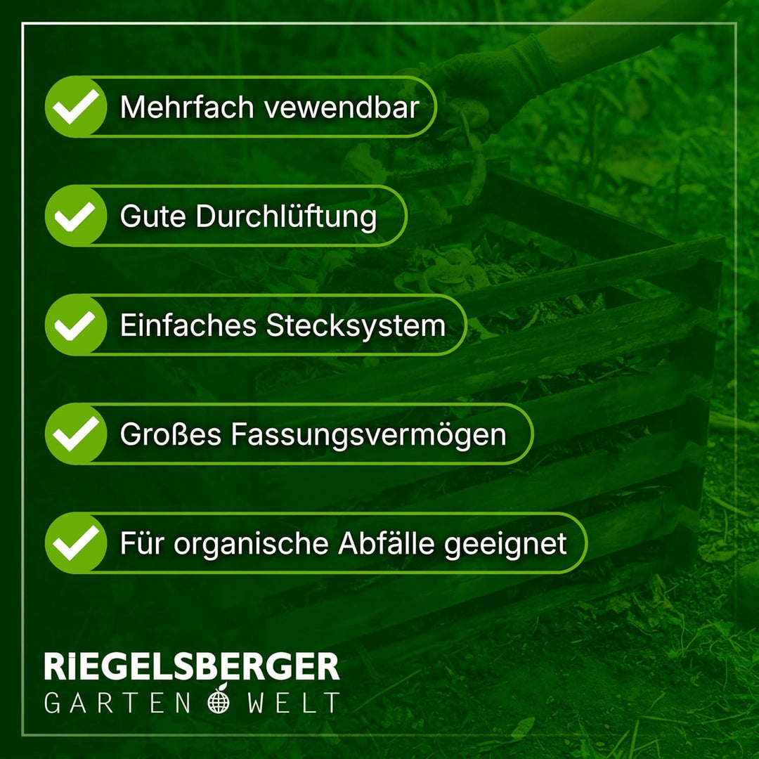 Gartenwelt Riegelsberger Holzkomposter 90x90xH70 cm Kiefer braun kesseldruckimprägniert mit Holz-Ste