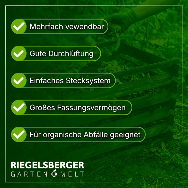 Gartenwelt Riegelsberger Holzkomposter 90x90xH70 cm Kiefer braun kesseldruckimprägniert mit Holz-Ste