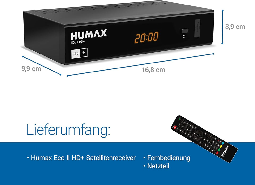 HUMAX Eco II HD+ Digitaler SAT Receiver, Digitaler Receiver für Fernseher mit Dolby Digital Plus Unt