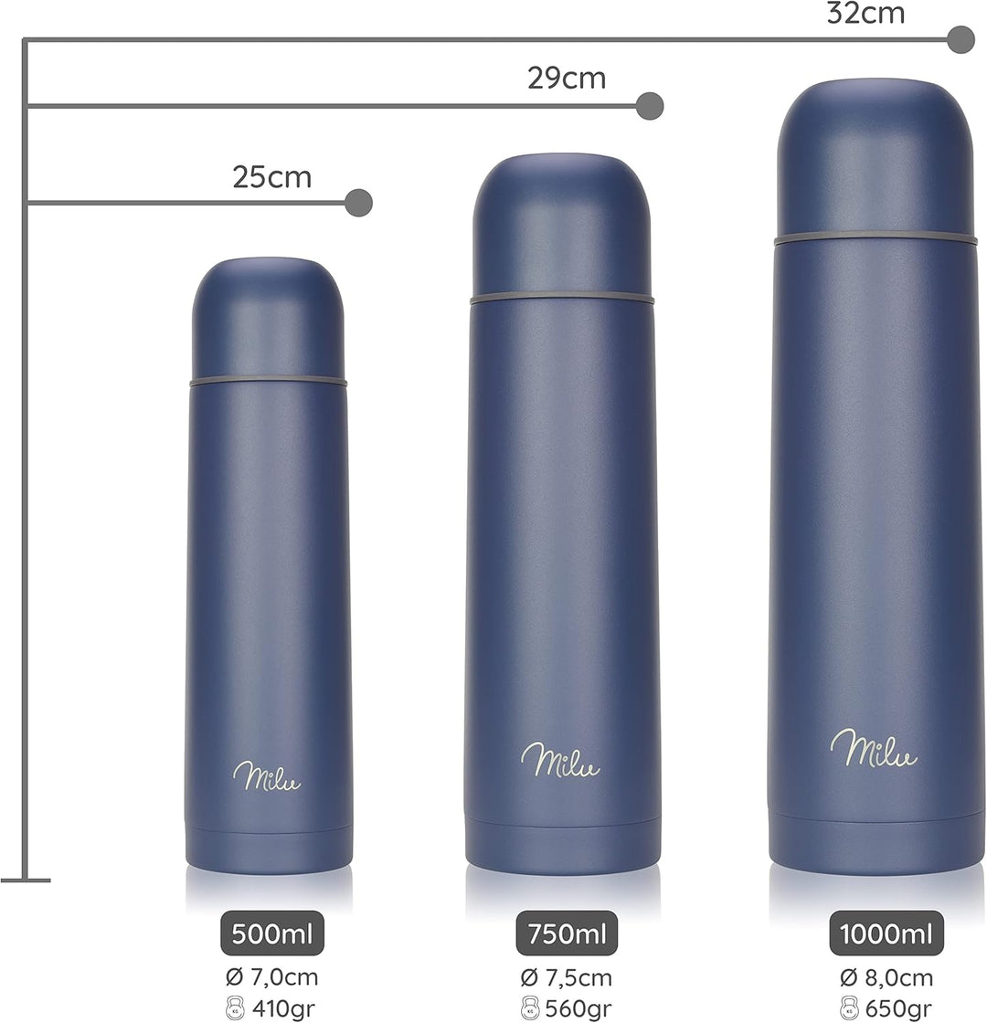 Milu Thermosflasche Thermoskanne Isolierflasche 1L, 750ml, 500ml - Isolierte Edelstahl Trinkflasche,