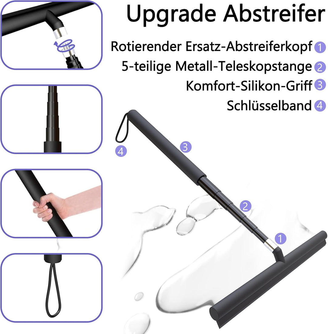 Abzieher Dusche Duschabzieher Langer Stiel Teleskopstiel 2 in 1, 30-120cm | Wasserschieber Duschabzi