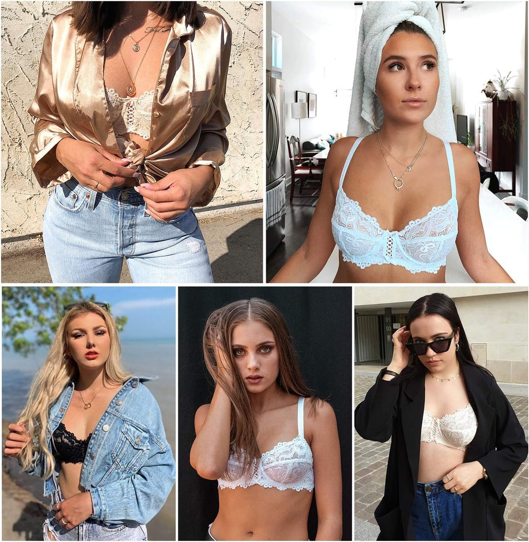 Wingslove Damen BH aus floraler Spitze Lace BH Bügel BH Ungepolstert Soft Cup Vollschalen 70C Weiss,