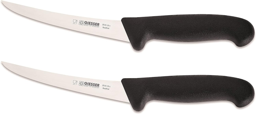 Giesser 2X Messer Ausbeinmesser schwarz 15 cm Klingenlänge Gebogene und Starke Klinge - stark/Stiff