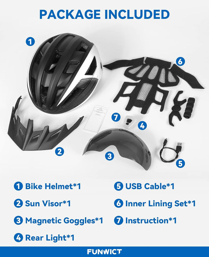 FUNWICT Fahrradhelm mit Visier für Herren Damen, Leichte Fahrradhelm mit Magnetischem Brille und USB