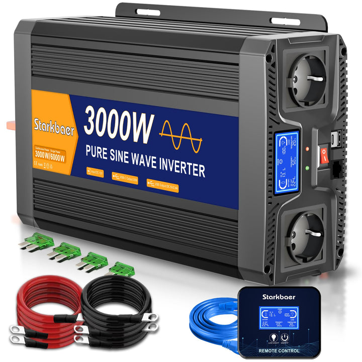 3000W/6000W Wechselrichter 12v auf 230v Reiner Sinus Spannungswandler Power Inverter mit LCD-Bildsch