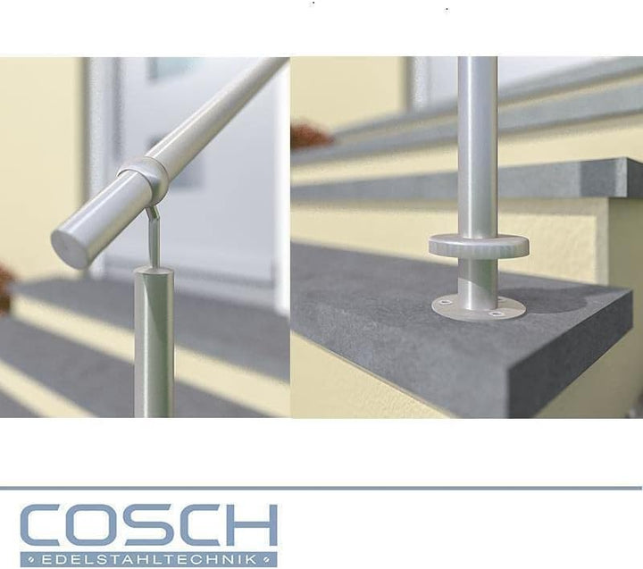 Edelstahl Treppengeländer/Aussengeländer, 1,5m lang, 0,9m hoch, Aufmontage, je 2 Pfosten + Handlauf