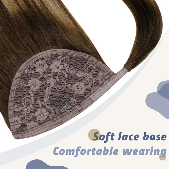 LaaVoo Zopf Extensions Echthaar Glatt Balayage Braun 30cm 70g Lang Ponytail Extension Echthaar Remy