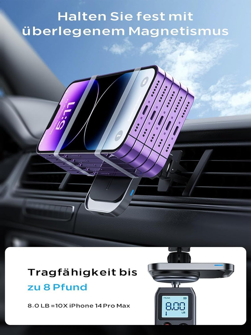 Handyhalterung Auto Mit Ladefunktion, Magnetisches Air Vent Dashboard drahtloses Auto-Ladegerät für