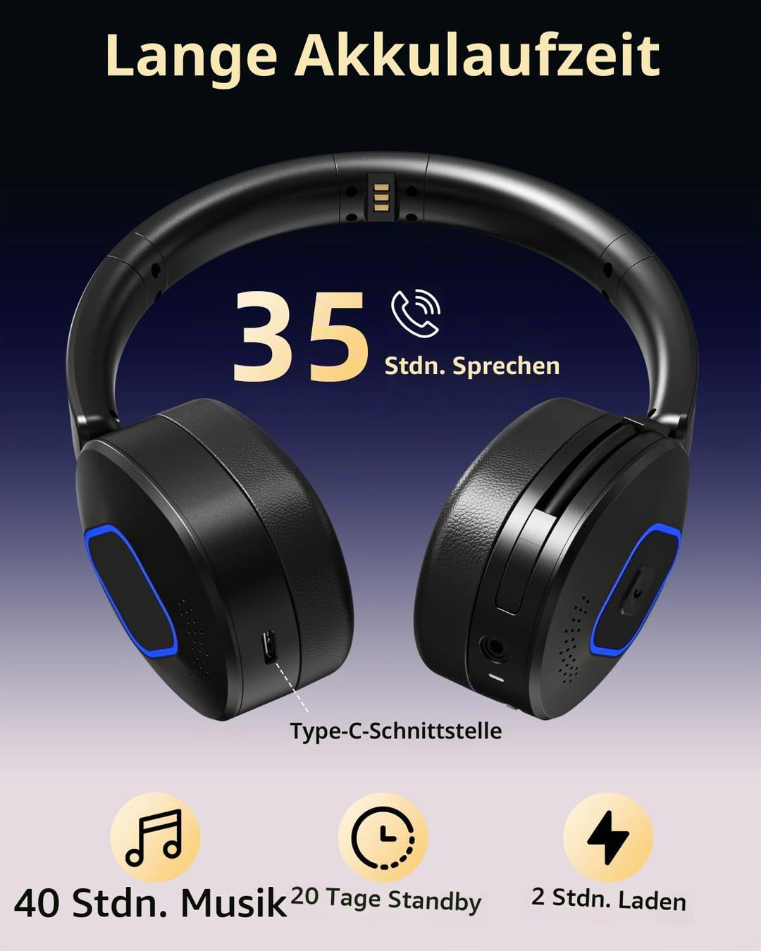 Wantek Kabelloses Bluetooth-Headset mit Mikrofon mit Geräuschunterdrückung, kompatibel mit Windows,