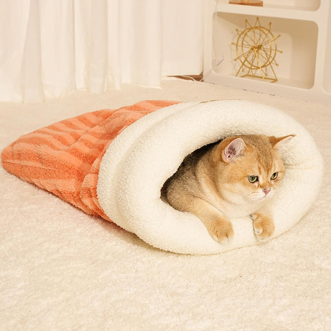 Generisch Katzenschlafsbag für Innenkatzen, weich bequemer Katze Winter Schlafsack C-at Cave Bett, 3