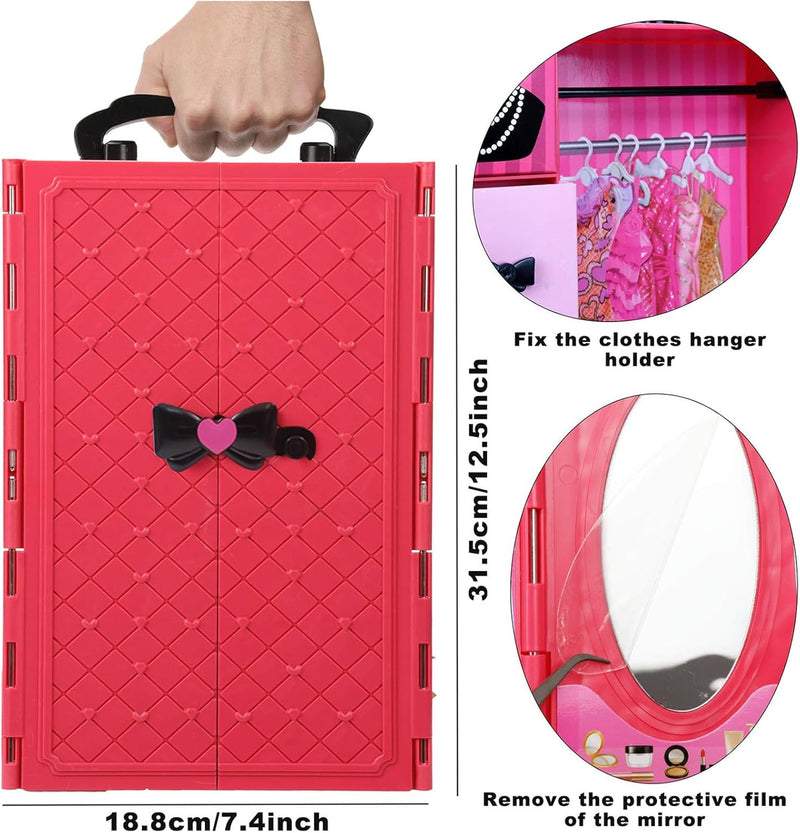 Toclsixz Puppen kleiderschrank für 30cm Puppe Zubehör und Kleidung inklusive Kleiderschrank, Schuhre