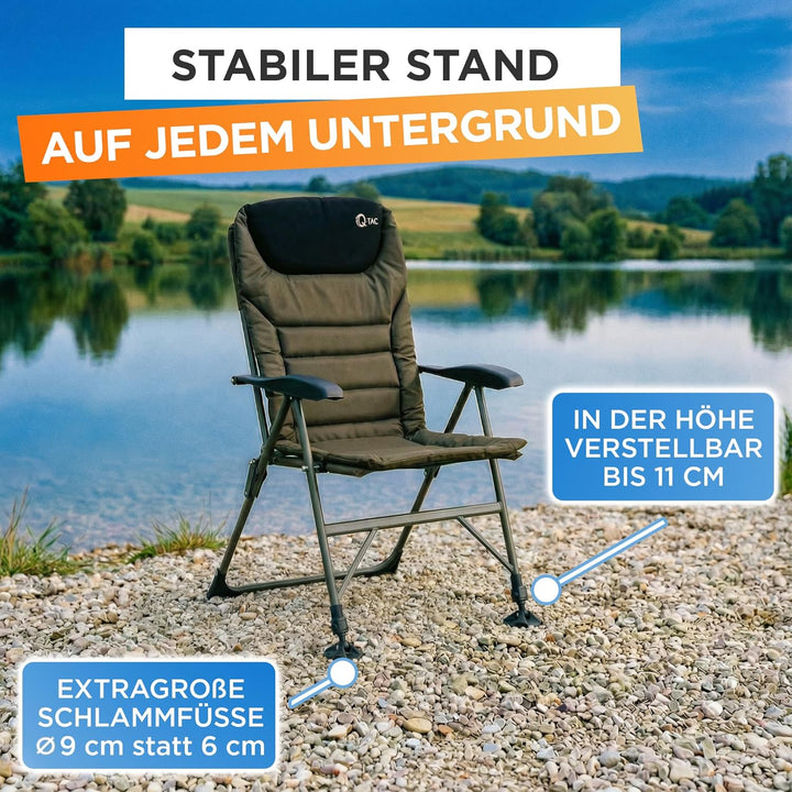 Q-Tac Angelstuhl 150 kg [Stabil, bequem &amp; belastbar] Karpfenstuhl klappbar mit verstellbarer Rückenl