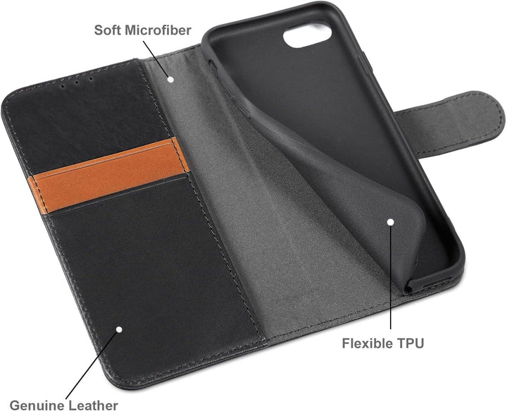 LENSUN Echtleder Hülle für iPhone SE2020/SE 2022 5G, iPhone 7/iPhone 8 Handyhülle [Echtes Leder][Mag