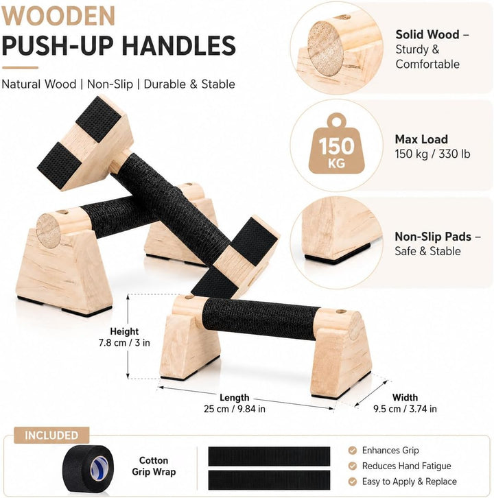 Holz Liegestützgriffe 1 Paar,Parallettes Calisthenics Equipment mit Rutschfestem Griff,Push Up Bars