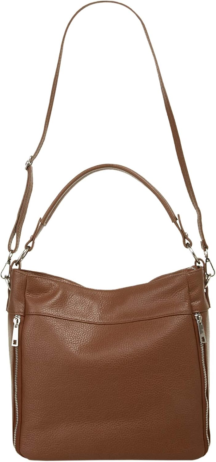 Handtasche Echt Leder Damen Made in Italy, Smartphonefach, Damentasche aus Rindleder, Umhängetasche