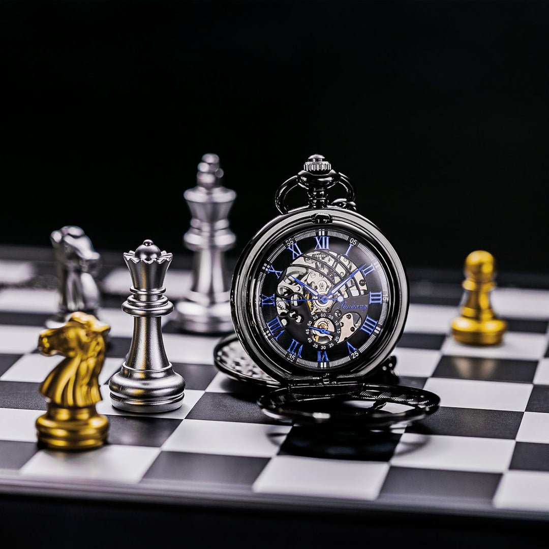 TREEWETO Taschenuhr Vintage Ruder Hohl Mechanisch Steampunk Skelett Römische Ziffern Taschenuhr mit