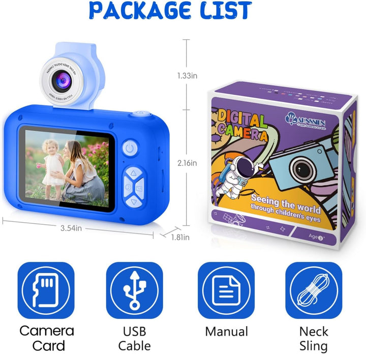 ARNSSIEN Digitalkamera für Kinder Kamera,2,4" IPS Kinderkamera mit 180°Flip | 1080P videokamera &amp; Se