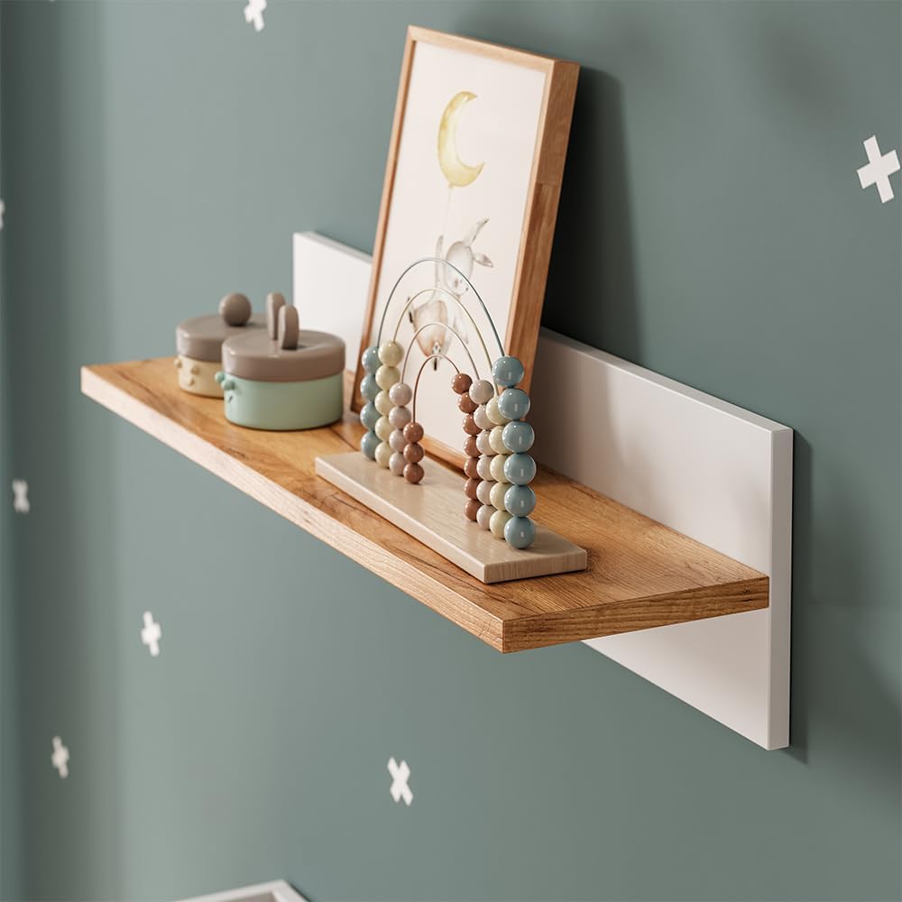 VitaliSpa Wandregal Kinderzimmer Malia, Weiss/Artisan, 70 x 20 cm, zur Wandbefestigung für Aufbewahr