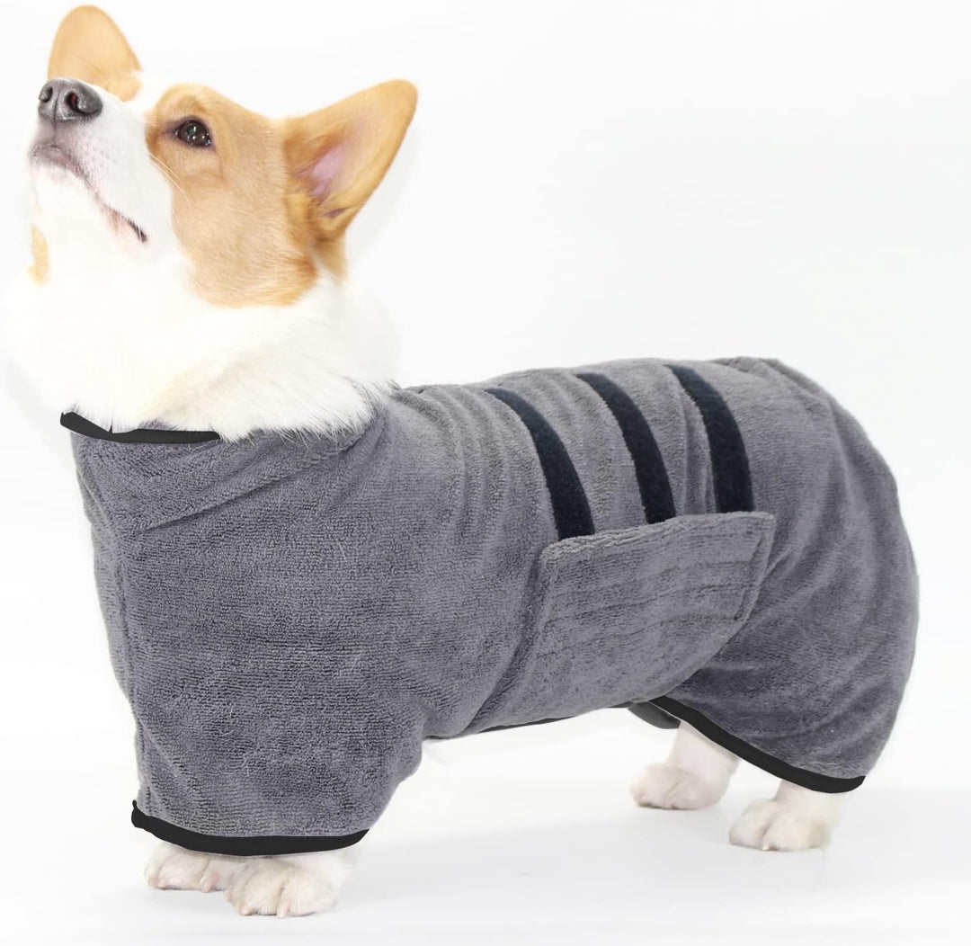 Bademantel für Hunde, Microtuch aus Mikrofaser für Mittelgrosse und grössere Tiere - Grau, Schnelles