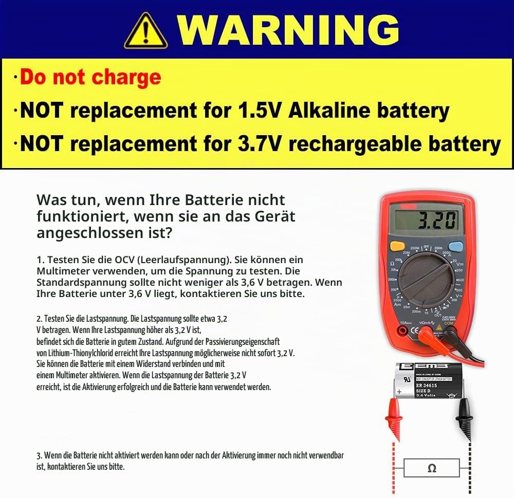 EEMB ER34615 D Cell Akkus 3.6V Lithium Batterie High Capacity Li-SOCL₂ Nicht Wiederaufladbar Batteri