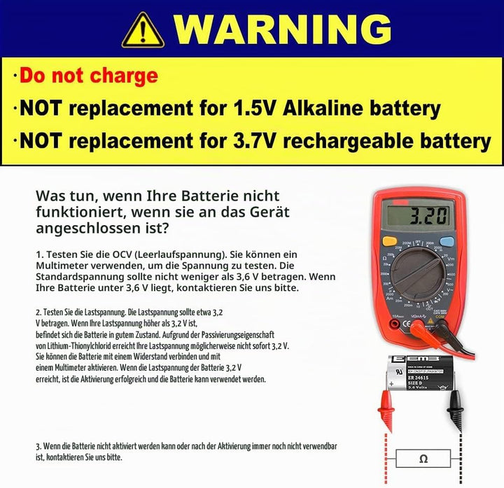 EEMB ER34615 D Cell Akkus 3.6V Lithium Batterie High Capacity Li-SOCL₂ Nicht Wiederaufladbar Batteri