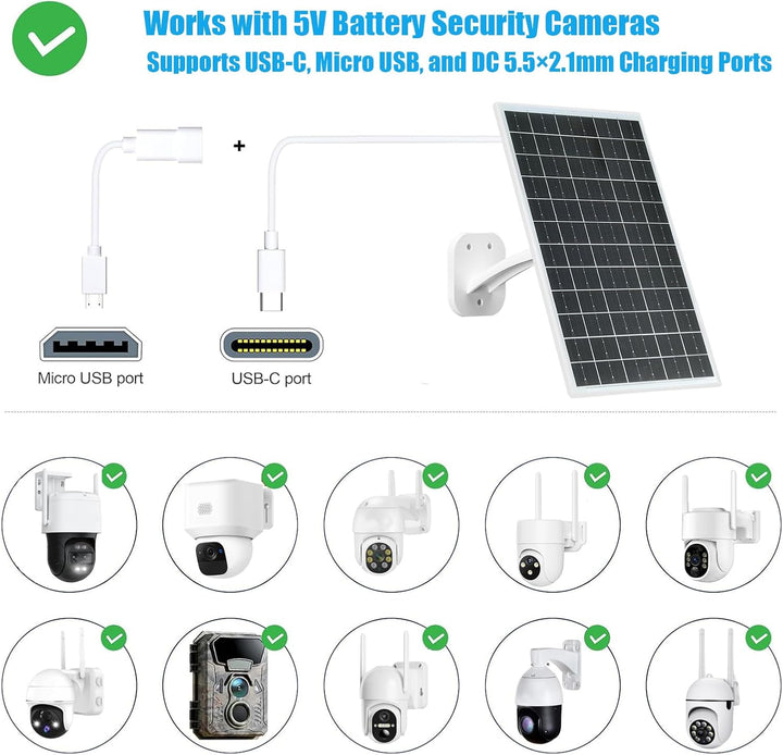 13W Solarpanel für Überwachungskameras mit USB-C, Micro-USB und DC 13 W, Weiss, 13 W, Weiss