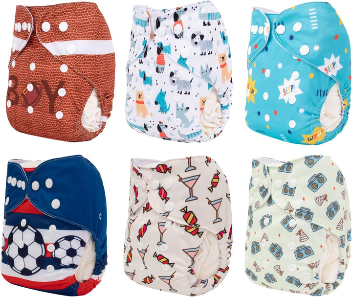 Alva Baby 6 Pack Tasche waschbar Verstellbare Stoffwindeln Windeln + 12 Einsätze 6DM05-DE, 6dm05