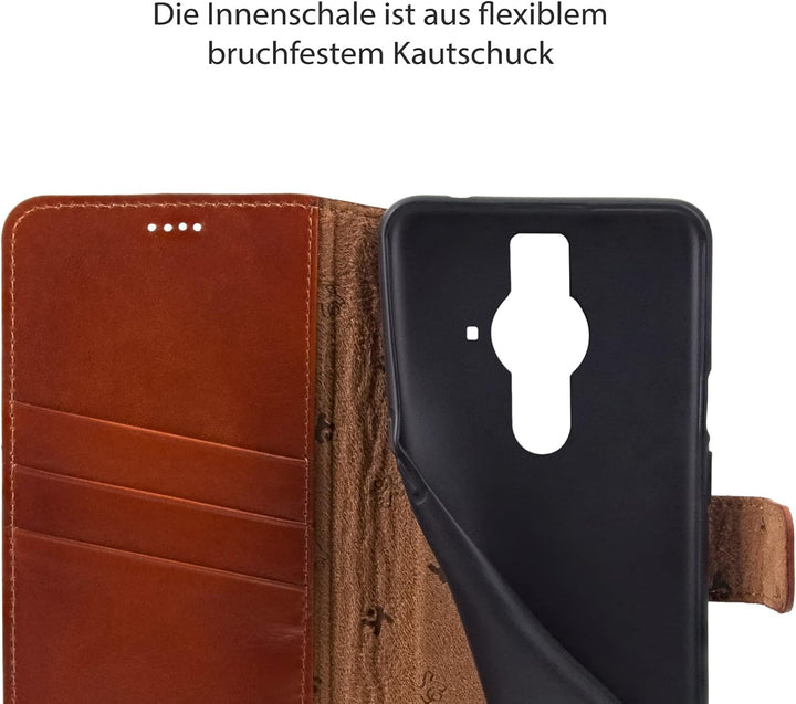 Suncase Book-Style Hülle kompatibel mit Sony Xperia Pro-I Leder Tasche (Slim-Fit) Lederhülle Handyta