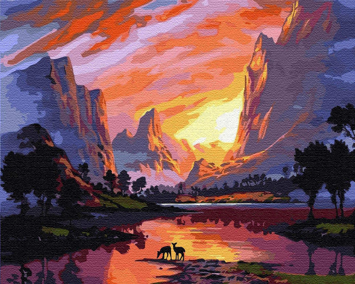 Artnapi Malen nach Zahlen Erwachsene mit Rahmen | DIY Handgemalt | Sonnenaufgang in Savanne | Kit fü