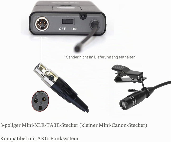 Sujeetec Lavalier Mikrofon Revers Mikrofon für AKG Samson kabellos Bodypack Transmitter Taschensende