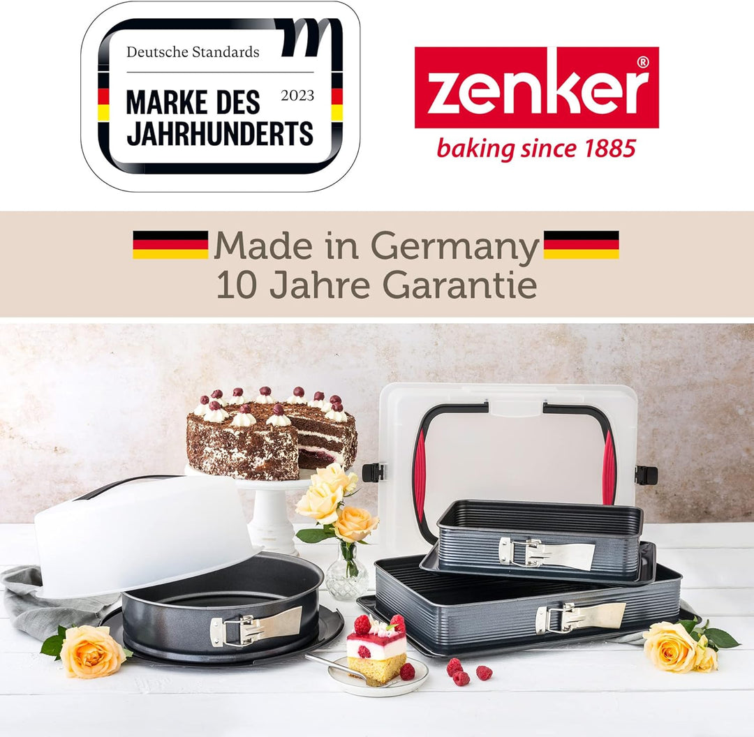 Zenker 7022 Rechteck-Springform DELUXE, eckige Premium-Backform mit emailliertem Boden und Auslaufsc