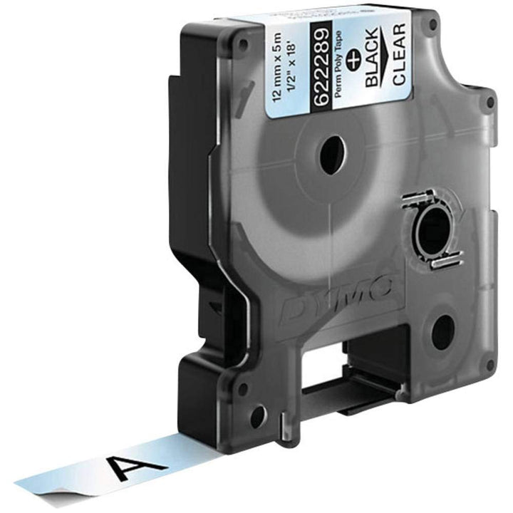 DYMO Rhino Industrie Permanente Polyesteretiketten | 12 mm x 5,5 m | Schwarz auf Transparent | selbs
