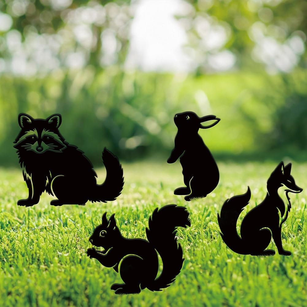SUPERDANT 4 STK Metall Tiere Gartendekoration Gartenornament Draussen Schwarze Gartenstecker Aussend