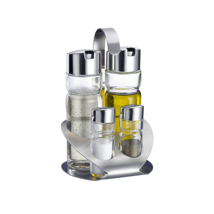 Westmark Menage Salz, Pfeffer, Essig und Öl, 5-tlg., Fassungsvermögen: 2x 40 ml/ 2x 160 ml, Rostfrei