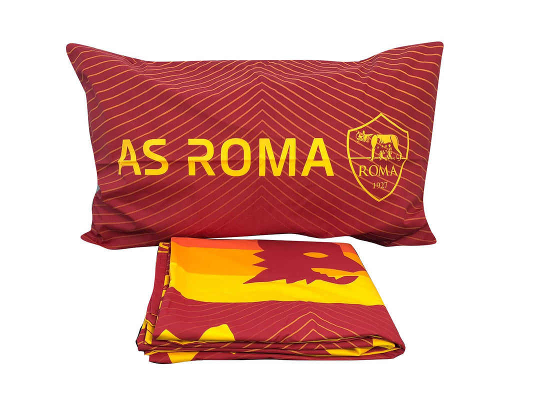 Bettwäsche-Set für Einzelbett, A.S Roma, 100% Baumwolle una piazza Gelb/Rot, una piazza Gelb/Rot