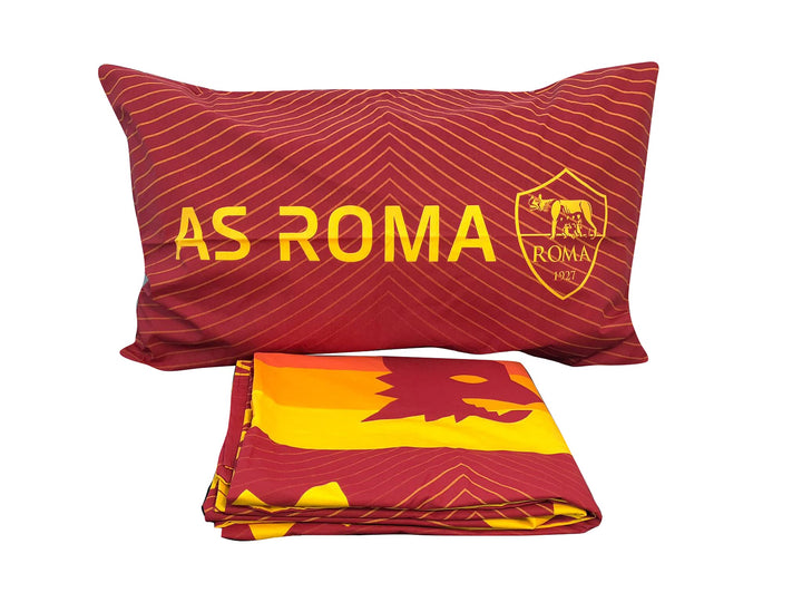 Bettwäsche-Set für Einzelbett, A.S Roma, 100% Baumwolle una piazza Gelb/Rot, una piazza Gelb/Rot