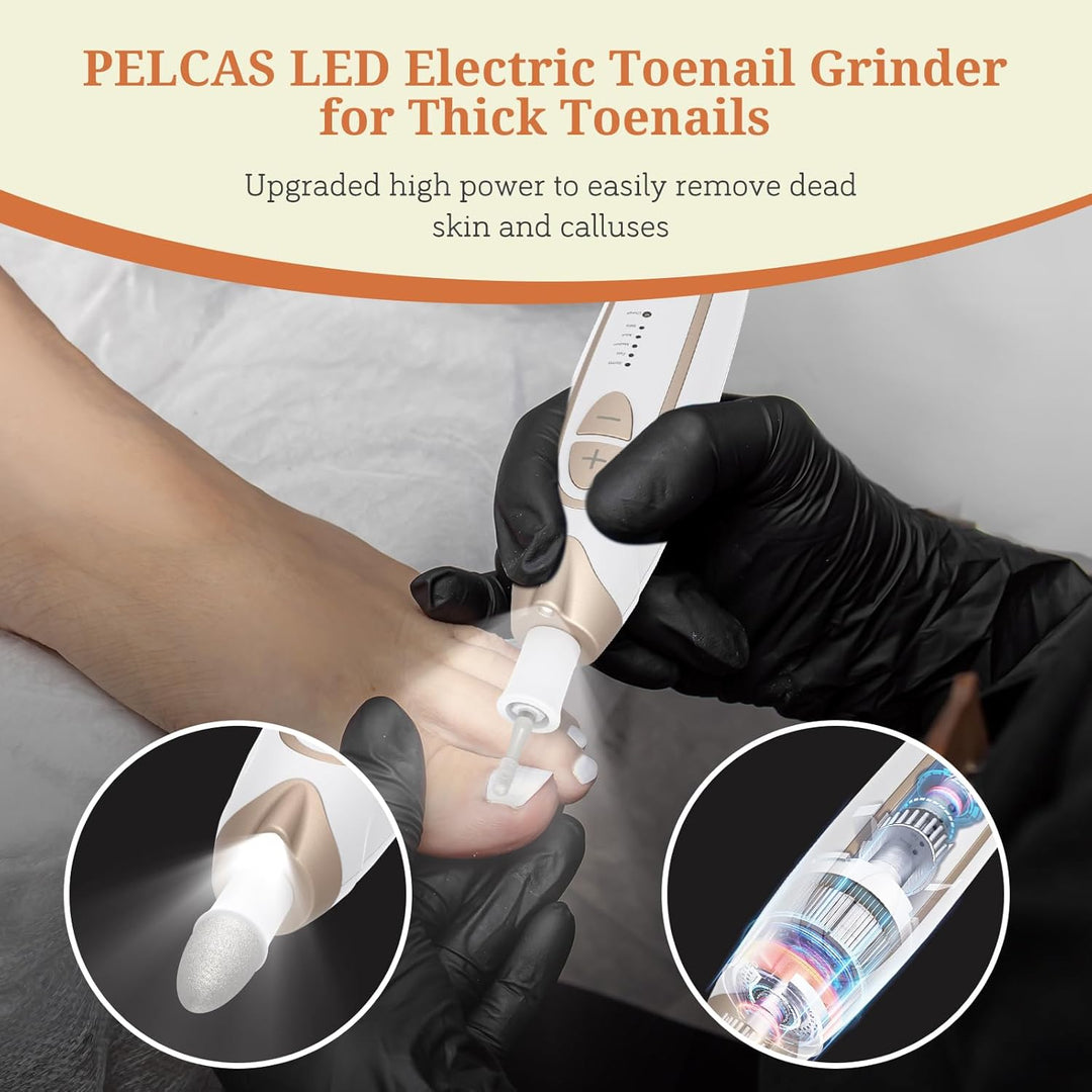 PELCAS Elektrischer Fussnagelfräser Kabelloser Pediküre Nagelbohrer mit LCD Display 5 Geschwindigkei