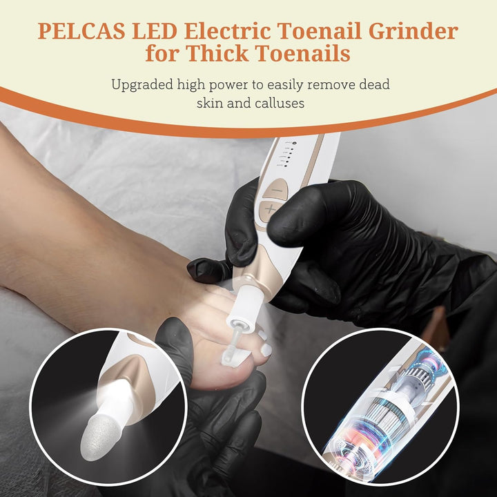 PELCAS Elektrischer Fussnagelfräser Kabelloser Pediküre Nagelbohrer mit LCD Display 5 Geschwindigkei
