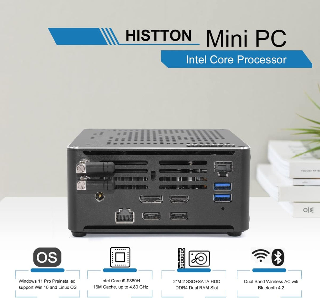 HISTTON NUC Mini PC Windows 11 Pro Intel Core i9-9880H Prozessor 64GB RAM 1TB M.2 SSD, Unterstützt S