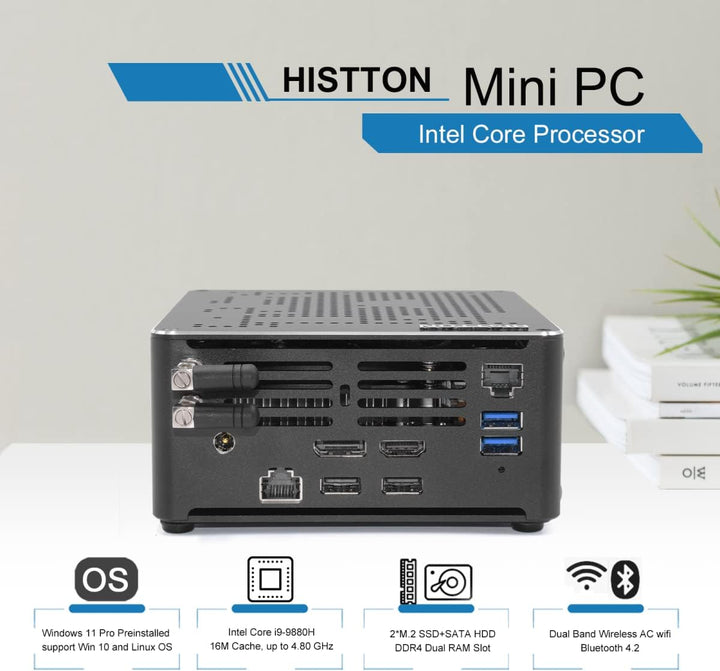 HISTTON NUC Mini PC Windows 11 Pro Intel Core i9-9880H Prozessor 64GB RAM 1TB M.2 SSD, Unterstützt S